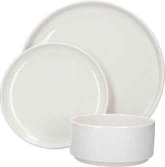 Mikasa Juego De Vajilla Camberlie, Platos Y Tazones De Estilo Escandinavo De Porcelana Blanca, 12 Piezas