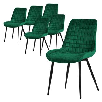 ML Design Ml-design - Set 6x Sillas De Comedor Verde Oscuro Con Respaldo, Asiento Ergon&oacute;mico Acolchado Tapizado De Terciopelo Con Patas De Metal Sill&oacute;n De Dise&ntilde;