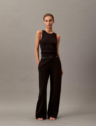Calvin Klein Womens Terry Lounge Wide Leg Pants - Black - XL