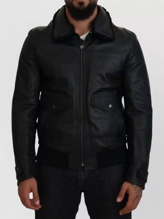 Dolce & Gabbana leather shearling collar bomber jacket