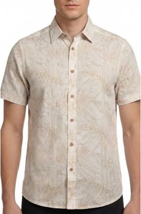 Report Collection Tropical Print Short Sleeve Linen & Cotton Button-Up Shirt in Beige at Nordstrom Rack, Size Xx-Large