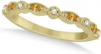Allurez Marquise & Dot Citrine & Diamond Wedding Band 14k Yellow Gold 0.25ct