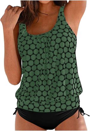 Generic 2 Piece Swimsuit for Women Polka Dot Tank Tops with Swimnming Shorts Bathing Suit Modest Swimwear Ladies Plus Size Swim Suits Tankini Sets (Army Green