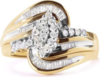 House of Brilliance 10K Yellow Gold 1/2 Cttw Diamond Pear Cluster and Swirl Ring (H-I Color, I1-I2 Clarity)