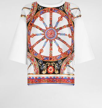 Dolce & Gabbana Carretto-print Jersey T-shirt - Woman T-shirts And Sweatshirts Multicolor 36