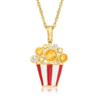 Ross-Simons Citrine and. White Topaz Popcorn Pendant Necklace With Red and White Enamel in 18kt Gold Over Sterling