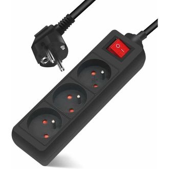 OEM Regleta Crezuo De 3 Tomas Y 16 A Con Cable De Extensi&oacute;n De 3 M, 230 V, Interruptor De Seguridad Infantil, Color Negro