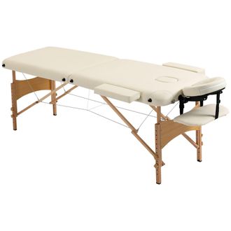 HOMCOM Wooden Folding Spa Beauty Massage Table w/ 2 Sections - Carry Bag - Cream | TJ Hughes