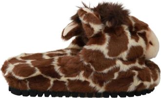 Dolce & Gabbana Bruine Giraffe Patroon Slides Slippers - Dames - Pantoffels - Bruin - 35 EU - Polyester - Schoenen