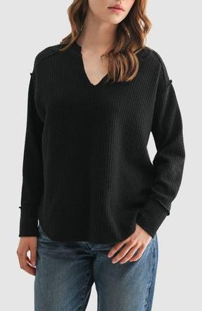 All in Favor Textured Knit Henley Top in Black at Nordstrom Rack, Size X-Small