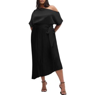 City Chic Payton Pleated One-Shoulder Maxi Dress in Black at Nordstrom, Size Xxxs