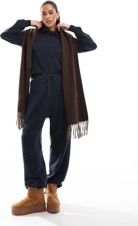 Pieces cozy knitted cuffed sweatpants in navy melange - part of a set