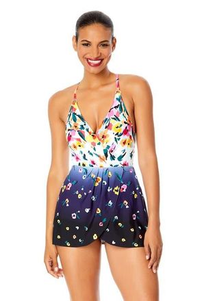 Anne Cole Womens Swim Dress With Skirted Bottom in Gradient Floral at Nordstrom, Size 16