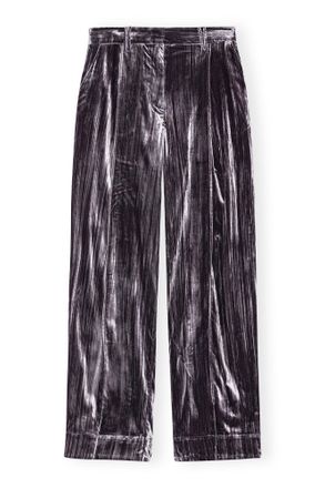 Ganni Mixed Grey Striped Velvet Relaxed Pleated Pants - Size 38 Viscose