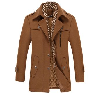AlltheMen Heren winter verdikte effen kleur revers casual wollen jas met gestreepte kraag Camel