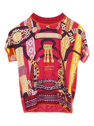 Herm&egrave;s 2010s Fantaisie silk T-shirt - women - Silk - 34 - Orange