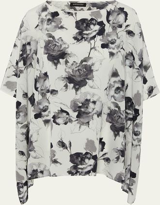Eskandar Floral-Print Silk Chiffon Blouse