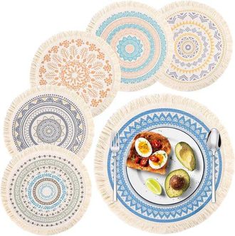 OEM Manteles Individuales, 33 Cm, Resistentes Al Calor, Lavables, Manteles Individuales Redondos De Algod&oacute;n Estilo Bohemio Platos Bebidas Calientes
