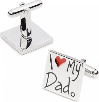 Link Up I Heart My Dad Cufflinks with Red Enamel Accent in Silver at Nordstrom