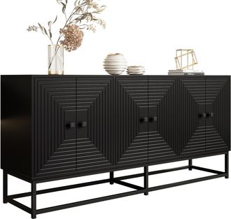 STILVORA Credenza E Madia Con 6 Ante, Interno Aperto Senza Ripiani, Finitura Opaca Con Rilievo, In Pannello Truciolare, 160&times;38&times;75,5 Cm, Nero