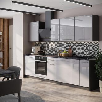 Vicco Mueble De Cocina Fame-line, Blanco Alto Brillo/antracita, 280 Cm, Et Roble, Vicco