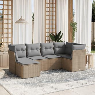 vidaXL Juego De Sof&aacute;s Jard&iacute;n Con Cojines Beige Mezcla 6 Pzas Rat&aacute;n Pe Vidaxl
