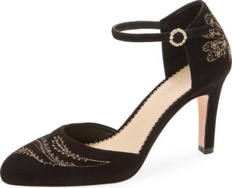 Cinq &agrave; Sept Mariana Embroidered Suede Pump in Black at Nordstrom, Size 39