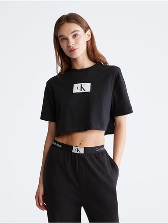 Calvin Klein Womens Calvin Klein 1996 Lounge Cropped T-Shirt - Black - XS
