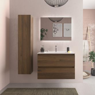Cygnus Bath Mueble Ba&ntilde;o Bequia 80cm Y Lavabo Nogal80x45x56