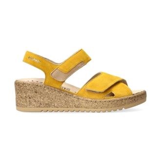 Mephisto Brede pasvorm gele sandaal met klittenband - Dames - Sleehakken - Geel - 35 EU - Su&egrave;de - Schoenen