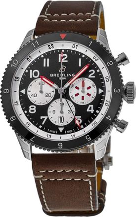 Breitling Super Avi B04 Chronograph GMT 46 Mosquito Black Dial Leather Strap Mens Watch YB04451A1B1X1