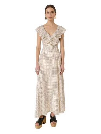 Gerard Darel Ruffled V-Neck Maxi Dress in Ecru at Nordstrom, Size X-Large