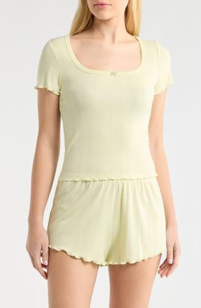 Open Edit Pointelle Knit Short Pajamas in Green Feather at Nordstrom, Size X-Large