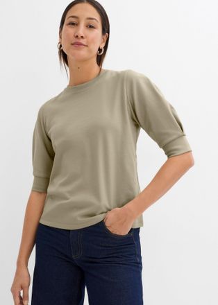 Bonprix T-Shirt BONPRIX, Damen, Gr. 52/54 (XXL), rauchkhaki, Jersey, Obermaterial: 100% Baumwolle, unifarben, oversize h&uuml;ftbedeckend, Rundhals, angesetztes B&uuml;
