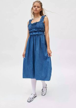 Urban Outfitters Chambray Midi Dress In Blue