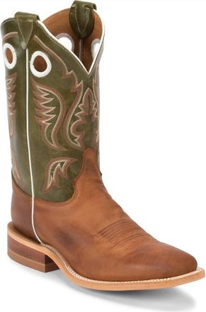Justin Boots Mens Bent Rail Western Boot With Ponteggio Cowhide Foot - Medium In Cognac/green