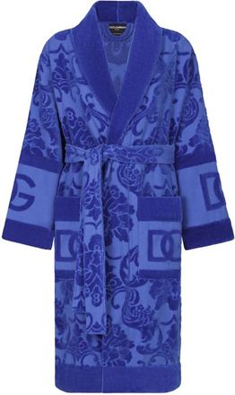 Dolce & Gabbana Badjas in Terry Katoen Jacquard - Dames - Badjassen - Blauw - S - Katoen - Nachtkleding
