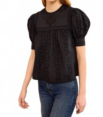 Ulla Johnson Una Short Sleeve Cotton Top In Noir