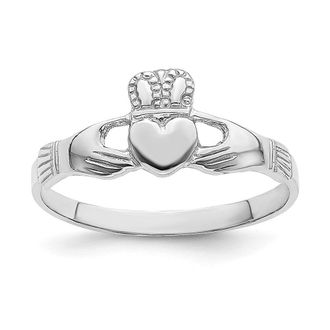 Diamond2Deal 14k White Gold Polished Claddagh Ring