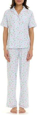 Flora Nikrooz Gabriella Piped Jersey Pajamas in Blue at Nordstrom Rack, Size X-Large