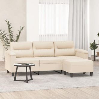 vidaXL Vidaxl - Sof&aacute; De 3 Plazas Y Taburete Tela Microfibra Beige 180 Cm
