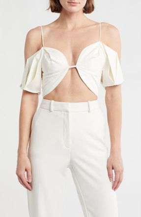 Cult Gaia Ambra Cold Shoulder Crop Top in Off White at Nordstrom Rack, Size 10