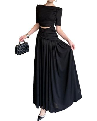 Burryco Burryco Short Sleeve Solid Maxi Dress