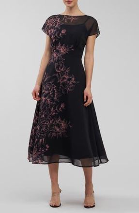 Kay Unger Mariellla Floral Cocktail Dress in Carbon Multi at Nordstrom Rack, Size 2