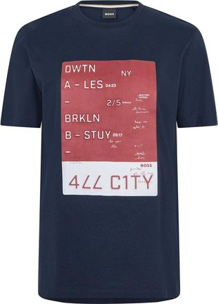 HUGO BOSS Mens Lettering Graphic Crew Neck Short Sleeve Jersey T-Shirt in Dark Blue - Size X-Large