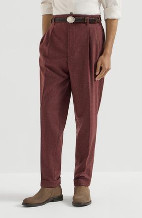 Brunello Cucinelli Virgin wool and cashmere flannel trousers with double pleats in Burned at Nordstrom, Size 60