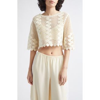Poss&eacute; Saskia Cropped Cotton Top in Ivory at Nordstrom, Size Xx-Small