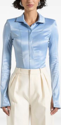 Mani&egrave;re De Voir Body Louise in raso con spalle ampie - Blu