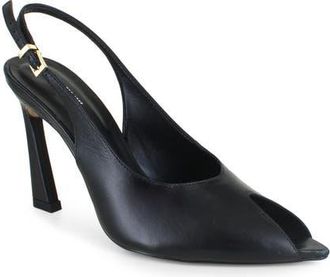 Kenneth Cole Priya Slingback Peep Toe Pump in Black Leather at Nordstrom, Size 6.5