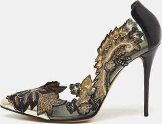 Oscar De La Renta Oscar De La Renta Black Patent Leather And Pvc Alyssa Embellished Pointed Toe Pumps